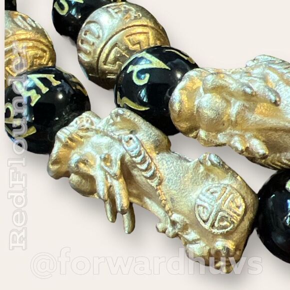 2 Black Obsidian Feng Shui Wealth Bracelets with Pi Xiu - Picture 5 of 9